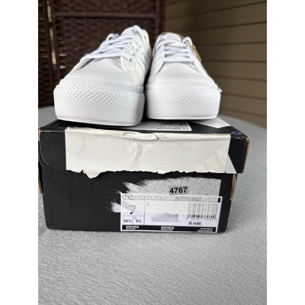 Adidas Bravada 2.0 Platform Women 7 White New IE2309 Canvas Chunky Fairy Sneaker - Picture 8 of 13